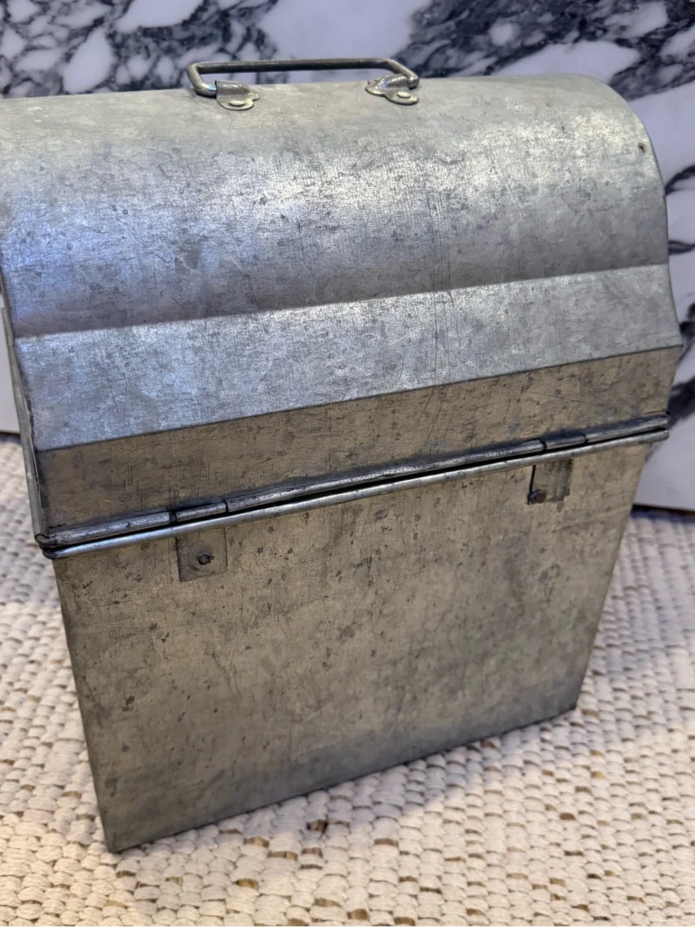 Vintage Galvanized Metal Dome Lunch Box Storage Chest Trunk 10.5x7.5x13
